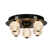 Asteroid LED Flush, Black Metal with Clear Acrylic Balls