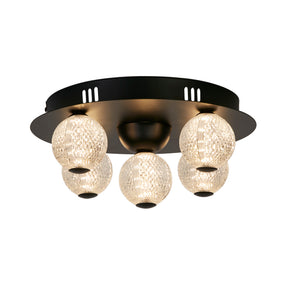 Asteroid LED Flush, Black Metal with Clear Acrylic Balls