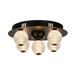 Asteroid LED Flush, Black Metal with Clear Acrylic Balls