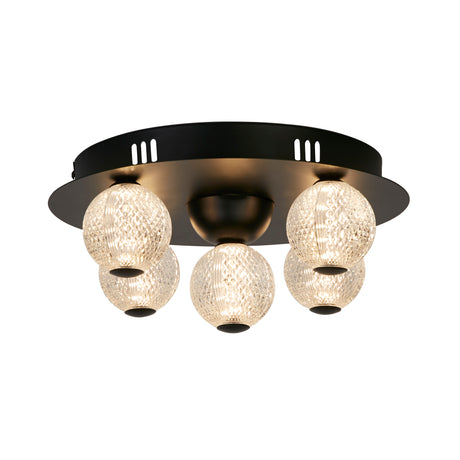 Asteroid LED Flush, Black Metal with Clear Acrylic Balls