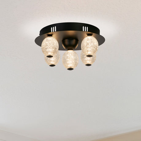 Searchlight Electric Asteroid LED Flush, Black Metal with Clear Acrylic Balls 20923BK