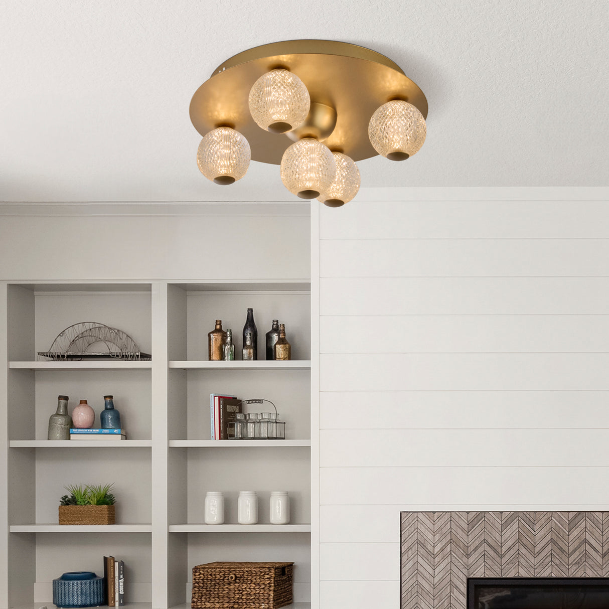 Searchlight Electric Asteroid Led Flush,Gold Metal with Clear Acrylic Balls 20923GO