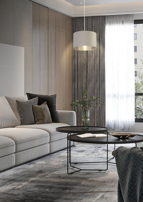 Searchlight Electric Drum Shade - Light Grey Velvet with Silver Inner Dia.28cm 21027GY