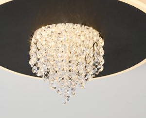 Searchlight Electric Deluge LED Flush, Black Metal with Crystal Glass 21126-32BK