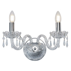 Hale 2Lt Wall Light - Chrome Metal & Clear Crystal