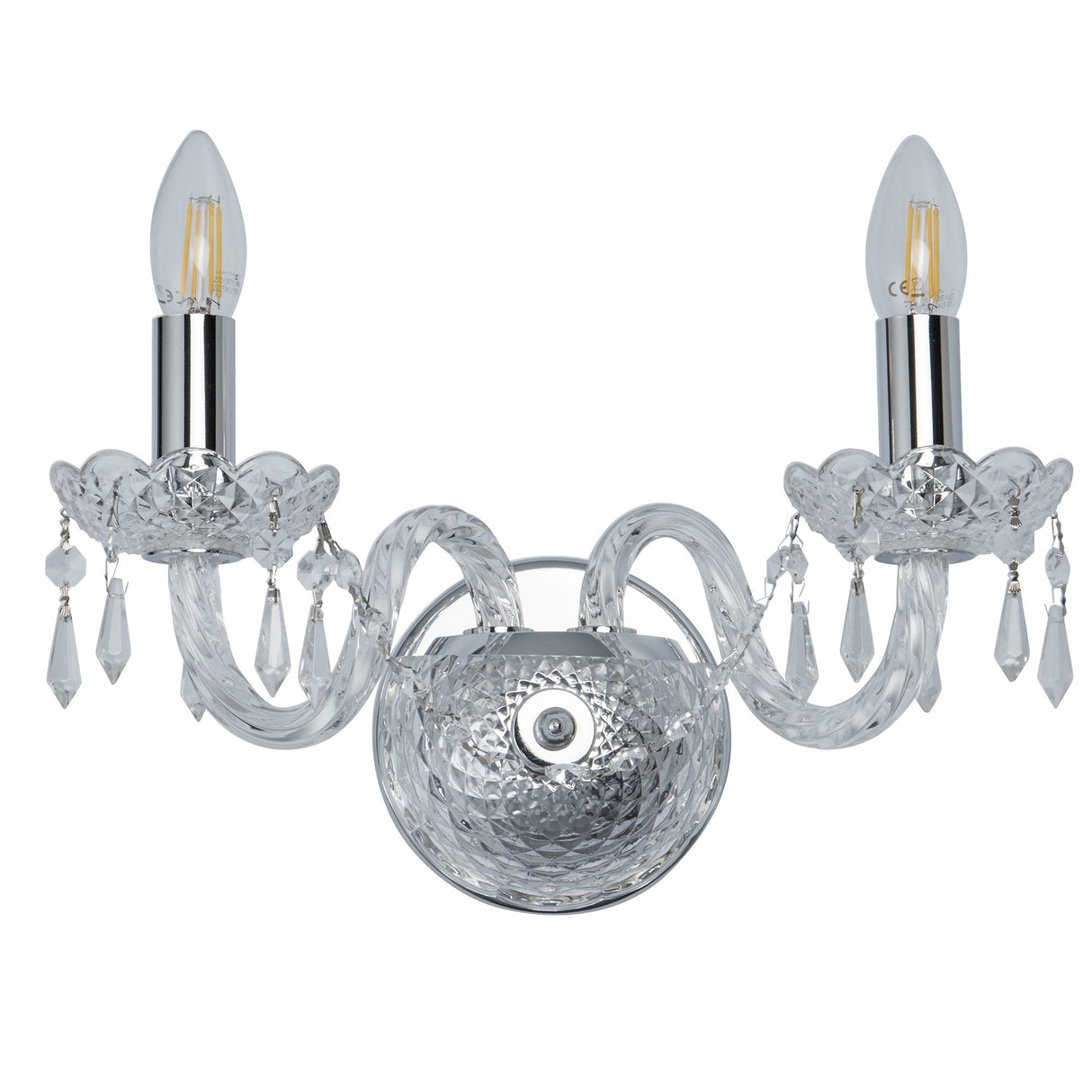 Searchlight Electric Hale 2Lt Wall Light - Chrome Metal & Clear Crystal 212-2