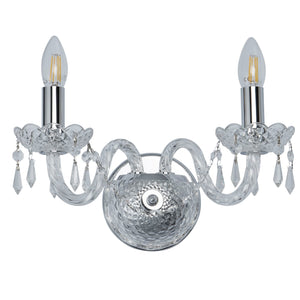 Searchlight Electric Hale 2Lt Wall Light - Chrome Metal & Clear Crystal 212-2