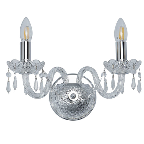 Searchlight Electric Hale 2Lt Wall Light - Chrome Metal & Clear Crystal 212-2