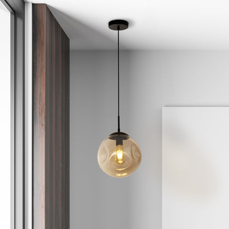 Searchlight Electric Punch Pendant - Black Metal & Champagne Punched Glass 22123-1BK