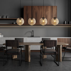 Searchlight Electric Punch 4Lt Bar Pendant- Black Metal & Champagne Punched Glass 22123-4BK