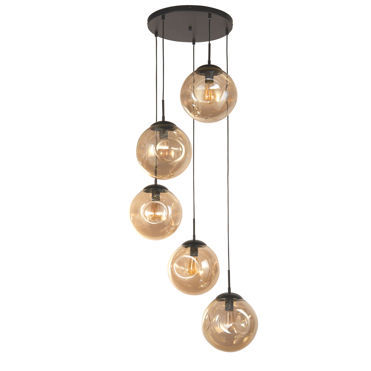Searchlight Electric Punch 5Lt Multi-Drop Pendant - Black Metal & Champagne Punched Glass 22123-5BK