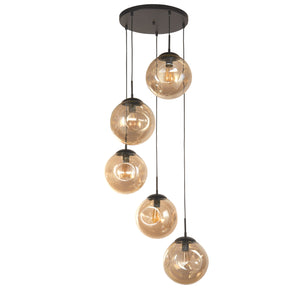 Searchlight Electric Punch 5Lt Multi-Drop Pendant - Black Metal & Champagne Punched Glass 22123-5BK