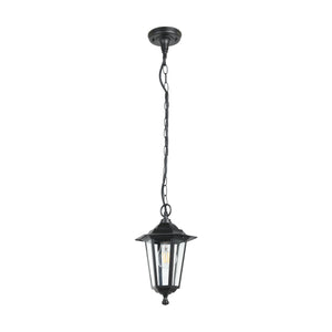 Eglo EU LATERNA?4 Outdoor Pendant Light – Black Cast Aluminium, Clear Glass, E27, IP44 Exterior Lighting