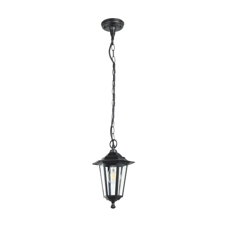 Eglo EU LATERNA?4 Outdoor Pendant Light – Black Cast Aluminium, Clear Glass, E27, IP44 Exterior Lighting