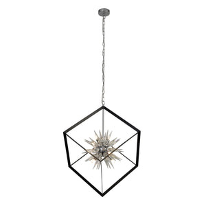 Stellar 6Lt Pendant- Black Metal & Crystal Glass