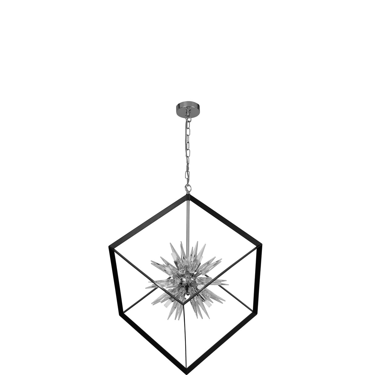 Searchlight Electric Stellar 6Lt Pendant- Black Metal & Crystal Glass 22606-1BK