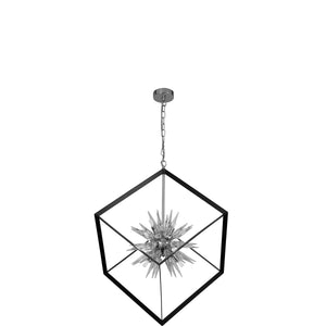 Searchlight Electric Stellar 6Lt Pendant- Black Metal & Crystal Glass 22606-1BK