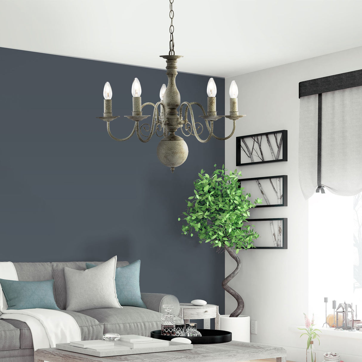 Searchlight Electric Greythorne 5Lt Pendant - Textured Grey Metal 2265-5GY