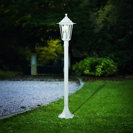 Eglo EU LATERNA?5 Outdoor Floor Light – Classic White Lantern Post, E27, IP44 Garden & Pathway Lighting