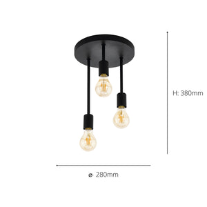 Eglo EU Wilmcote 3-Light Black Metal Ceiling Light - Contemporary Design (D) 28cm