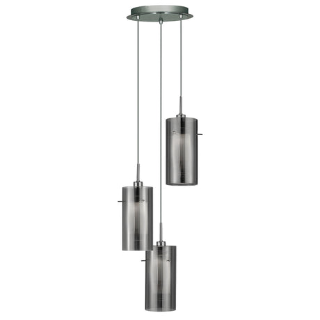 Searchlight Electric Duo II 3Lt Multi-Drop Pendant - Satin Silver & Smoked Glass 2300-3SM