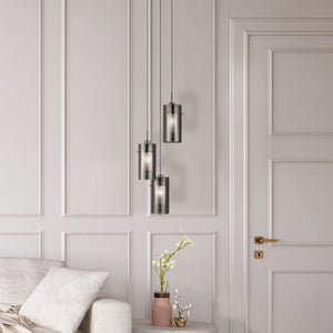Searchlight Electric Duo II 3Lt Multi-Drop Pendant - Satin Silver & Smoked Glass 2300-3SM