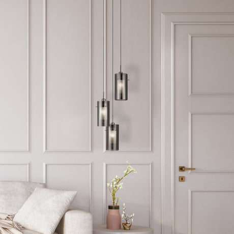 Searchlight Electric Duo II 3Lt Multi-Drop Pendant - Satin Silver & Smoked Glass 2300-3SM