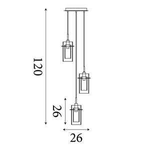 Searchlight Electric Duo II 3Lt Multi-Drop Pendant - Satin Silver & Smoked Glass 2300-3SM