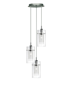Duo I  3Lt Multi-Drop Pendant - Chrome Metal & Double Glass