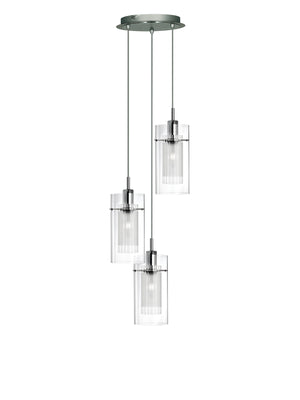 Duo I  3Lt Multi-Drop Pendant - Chrome Metal & Double Glass