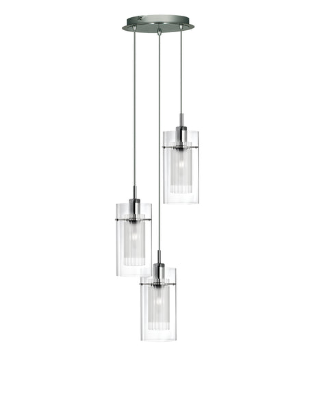 Duo I  3Lt Multi-Drop Pendant - Chrome Metal & Double Glass