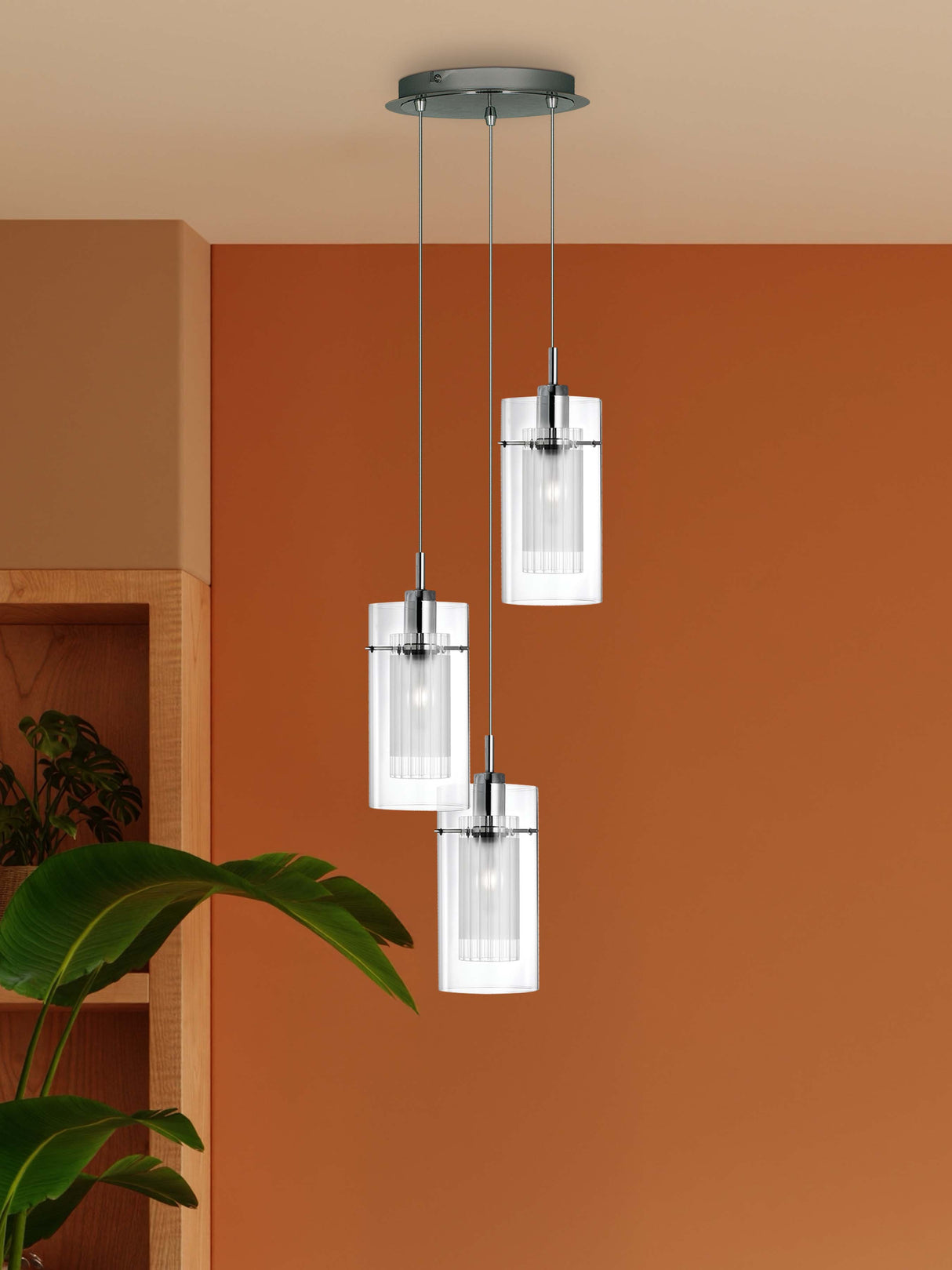 Searchlight Electric Duo I  3Lt Multi-Drop Pendant - Chrome Metal & Double Glass 2300-3