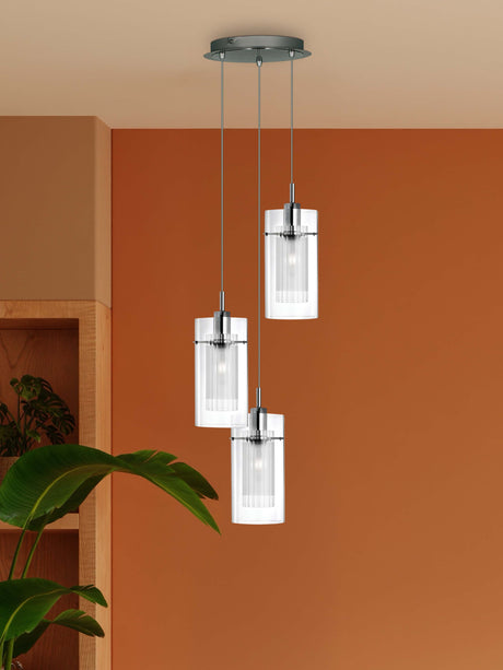 Searchlight Electric Duo I  3Lt Multi-Drop Pendant - Chrome Metal & Double Glass 2300-3