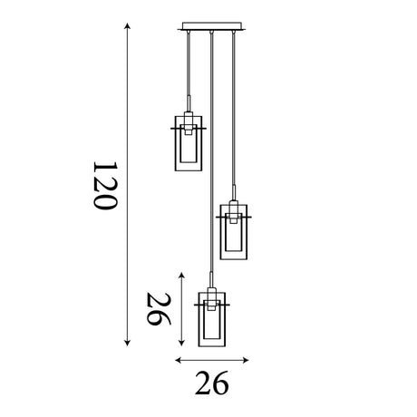 Searchlight Electric Duo I  3Lt Multi-Drop Pendant - Chrome Metal & Double Glass 2300-3