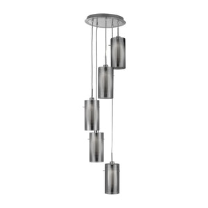 Searchlight Electric Duo I 5Lt Pendant - Satin Silver Metal & Smoked Glass 2305-5SM