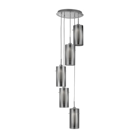 Searchlight Electric Duo I 5Lt Pendant - Satin Silver Metal & Smoked Glass 2305-5SM