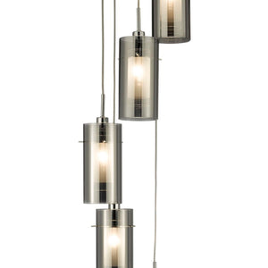 Searchlight Electric Duo I 5Lt Pendant - Satin Silver Metal & Smoked Glass 2305-5SM