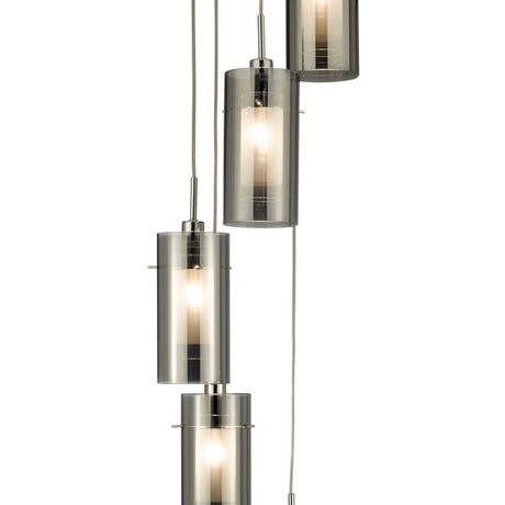 Searchlight Electric Duo I 5Lt Pendant - Satin Silver Metal & Smoked Glass 2305-5SM