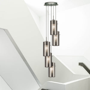 Searchlight Electric Duo I 5Lt Pendant - Satin Silver Metal & Smoked Glass 2305-5SM