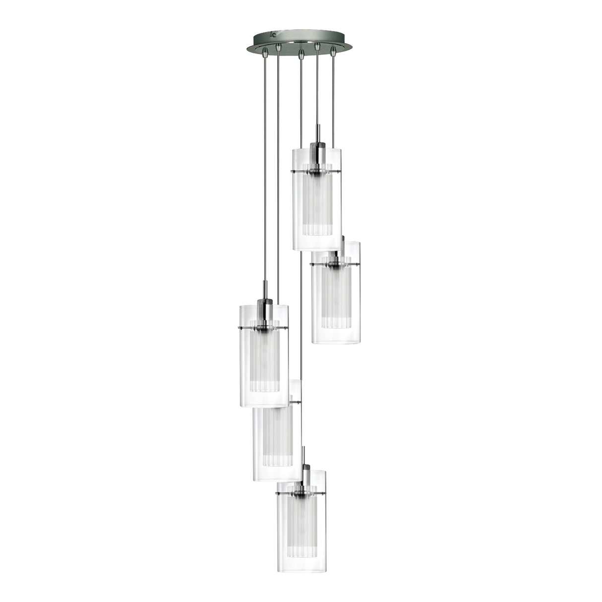 Searchlight Electric Duo I 5Lt Multi-Drop Pendant - Satin Silver Metal & Glass 2305-5