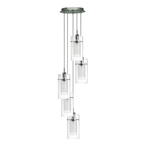 Searchlight Electric Duo I 5Lt Multi-Drop Pendant - Satin Silver Metal & Glass 2305-5
