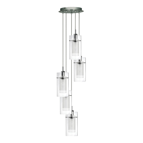 Searchlight Electric Duo I 5Lt Multi-Drop Pendant - Satin Silver Metal & Glass 2305-5