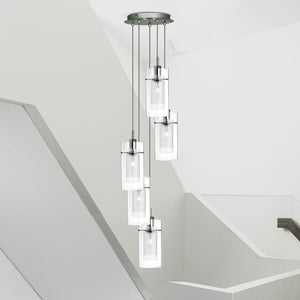 Searchlight Electric Duo I 5Lt Multi-Drop Pendant - Satin Silver Metal & Glass 2305-5