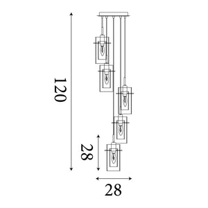 Searchlight Electric Duo I 5Lt Multi-Drop Pendant - Satin Silver Metal & Glass 2305-5
