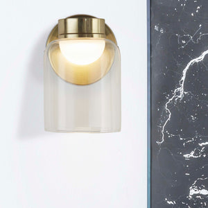 Searchlight Electric Highball LED Wall Light, Satin Brass & Clear Glass IP44 23083-1SB