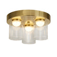 Highball LED 3Lt Flush , Satin Brass & Clear Glass IP44