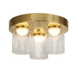 Highball LED 3Lt Flush , Satin Brass & Clear Glass IP44
