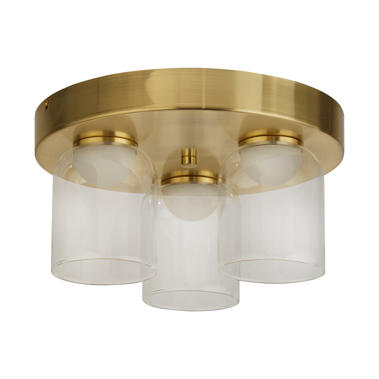 Searchlight Electric Highball LED 3Lt Flush , Satin Brass & Clear Glass IP44 23083-3SB