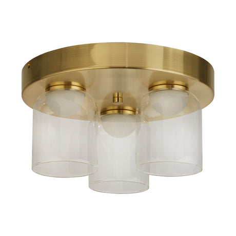 Searchlight Electric Highball LED 3Lt Flush , Satin Brass & Clear Glass IP44 23083-3SB