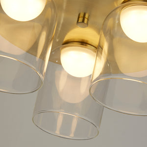 Searchlight Electric Highball LED 3Lt Flush , Satin Brass & Clear Glass IP44 23083-3SB